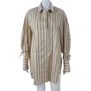 Lee Mathews Womens Collared Striped Tunic Mini Dress Beige Long Sleeve Size 1